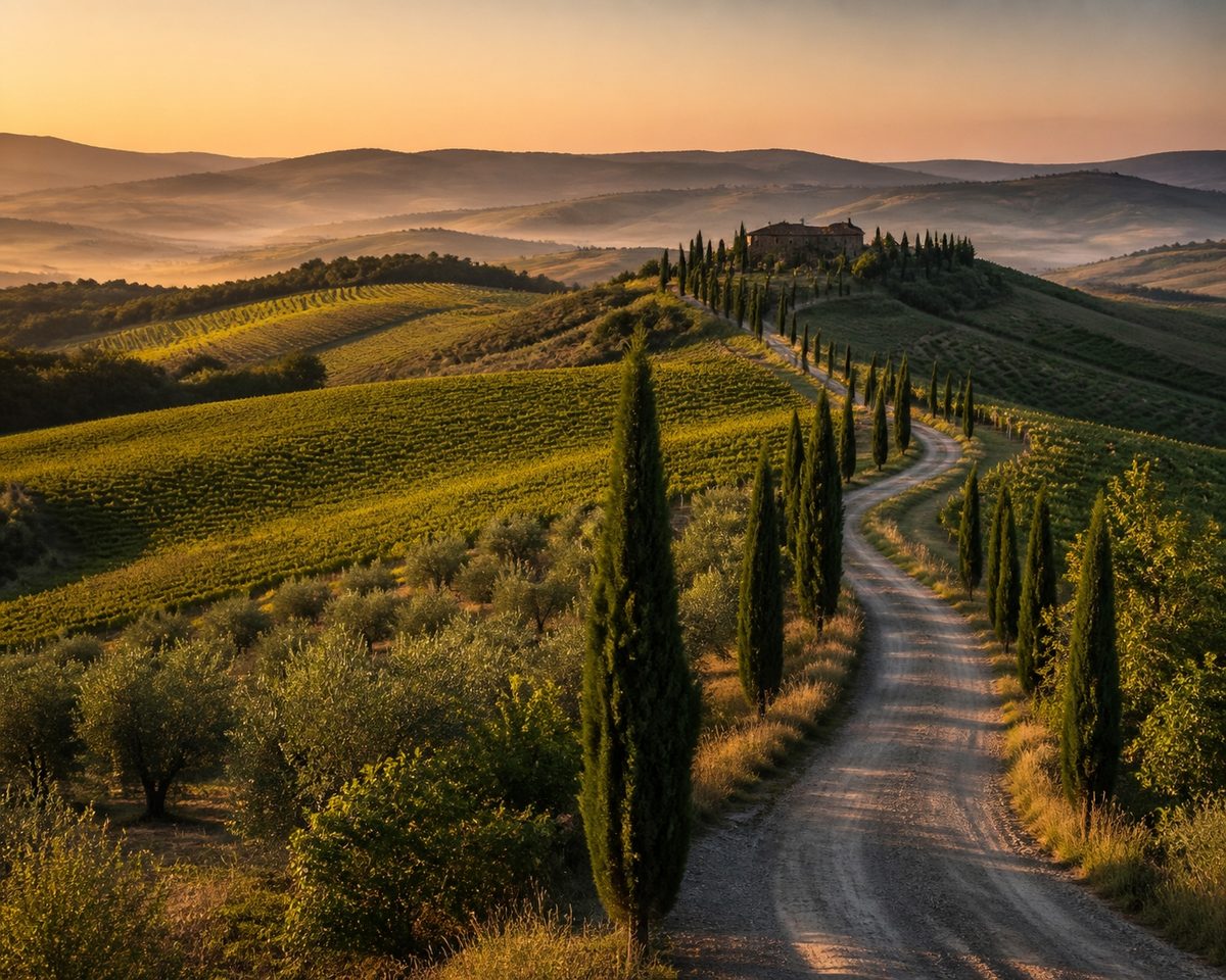 Cypress-lined hills of Tuscany
